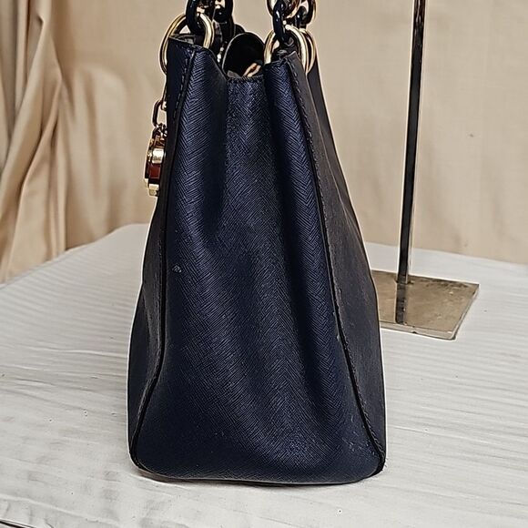 MICHAEL KORS CYNTHIA NAVY BLUE SAFFIANO SATCHEL BFPM-12-212 - Picture 2 of 6